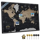Canvas Weltkarte mit Pinnwand Kork zum Pinnen der Reiseziele - Wanddeko für Jeden Raum - Hochwertige Leinwand Bilder mit World Map in Verschiedenen Größen (90x60 cm, Entwurf 8)