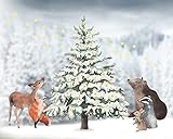 TinyFoxes Fensterbild Weihnachten im Wald - selbsthaftend und wiederverwendbar - handgezeichnet von Kristin Franke, 30 x 40