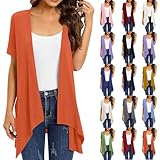 Damen-Strickjacke, kurzärmelig, Cardigan, große Größe, lässiger Mantel, lockere Jacke, einfarbig, Kleidung, Chiffon, vielseitig, schick, elegant, Loungewear, rot, XXX-Larg
