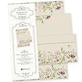 Wildblumen Briefpapier mit Umschlag Set 25 Sets Papier DIN A4 beidseitig floral Natur nachhaltig für Frauen Erwachsene Brief S