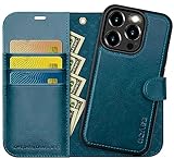 OCASE iPhone 15 Pro Max Hülle(2in1) Leder Stoßfestes Case [Abnehmbare magnetische Hülle] [Kabelloses Laden] [Kartenfach] Handyhülle RFID Schutzhülle Etui Klapphülle Pfauenblau 6,7 Z