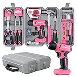 Hi-Spec 58 tlg. Werkzeugset in Pink mit 8V USB Akkubohrmaschine. Werkzeugkoffer gefüllt für Haushalt DIY Reparatur und Wartung. Werkzeug für Frauen!