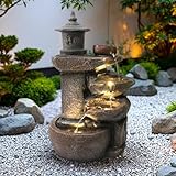 Arnusa Springbrunnen BK851 Wasserfall mit Beleuchtung Gartenbrunnen Zimmerbrunnen Kaskade Brunnen Terrassenbrunnen Dekoration, Braun G