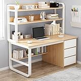 Industrieller Computertisch mit Aufbewahrungsschrank & 3 Schubladen, 119 cm, Eiche, Heimbüro, Arbeitsplatz, moderner Schreibtisch mit Bücherregal für Zuhause und Bü