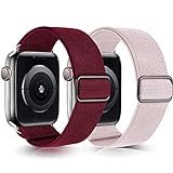 Greatfine Dehnbares Solo-Schlaufenband, kompatibel mit Apple Watch-Bändern, 42 mm, 44 mm, für Damen und Herren, Sportuhr-Bänder für iWatch Serie 6/5/4/3/2/1 SE (Rot + Rosa-42/44)
