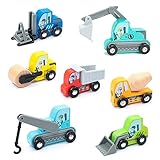 UMU® Holz Baufahrzeuge Spielset für Kinder kompatibel mit Brio World Eisenbahn Sets & Anderen Marken, Spielzeug enthält Bagger, Kran, Walze u. v. m, 8 STK Set für Kinder ab 3, 4, 5 J