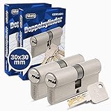 GERCAR Pro Profilzylinder 30/30 Massiver Schließzylinder gleichschließend 2er Set Doppelzylinder Zylinderschloss - Messing matt - inkl. 10 Schlüssel - Wendeschlüssel - Länge: 60 mm, A:30 B:30-2x