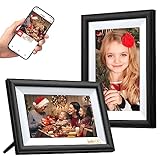 BFUNCO Digitaler Bilderrahmen WLAN - Geschenke für Mama Oma - 10,1 Zoll Holz Elektronischer Bilderrahmen mit Bewegungssensor - 16GB Speicher - Fotos über APP Frameo T