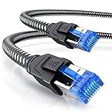 CSL - CAT 8 Netzwerkkabel 40 Gbits - 15m - Baumwollmantel - LAN Kabel Patchkabel Datenkabel RJ45 - CAT 8 Gigabit Ethernet Cable - 40000 Mbits Geschwindigkeit - S/FTP PIMF Schirmung - schw