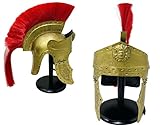 HISTORIC HANDICRAFT Mittelalterlicher Radierung römischer Centurion Helm – Prätorianer-Helm mit Messing-Finish – Rüstung Red Crest Plume mit Ständer für Hallow