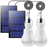 Beinhome LED Solar Glühbirne Solarlampen für Außen 2PCS mit 3M Kabel*2, Solar Laterne Campinglampe Solar Hängelampe mit Solarpanel,3W Solar Birne für Außen Innen Camp Zelt Wandern Angeln G
