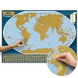 ORBIT GLOBES & MAPS - Politische Weltkarte zum Rubbeln in deutsch, ca. 70x49cm, Aktuell 2023 mit ca. 200 Flaggen, Farbe Gold, Scratch Map Landkarte, Weltkarte zum Freirubbeln, Maßstab 1:50.000.000