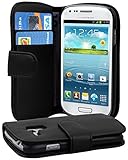 Cadorabo Hülle kompatibel mit Samsung Galaxy S3 Mini Hülle in KAVIAR SCHWARZ Handyhülle mit Kartenfach aus glattem Kunstleder Case Cover Schutzhülle Etui Tasche Book