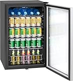 Bomann KSG 7283.1 Glastür-Kühlschrank abschließbar 115 Liter, abschließbarer Getränkekühlschrank mit Glastür verschließbar mit LED Innenraum-Beleuchtung, schw