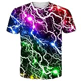 NEWISTAR Faschingskostüme Damen T-Shirt 3D Druck Neon Bunt Blitz Tee Shirt Rundhals Witzig Shirts Männer XL