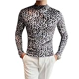 OUSHOP Herren Pullover Rollkragenoberteil Langarm Slim Fit T-Shirt Sweatshirt Unterwäsche Stretch Leopardenmuster Sweatshirt Pyjamas,Silber,3XL