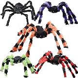 gonfaci 5 Stück Halloween-Spinnen-Dekorationen, riesige, gruselige bunte Spinnen-Requisiten für drinnen und draußen, realistische haarige bunte Spinne, 3 verschiedene Größen (1 Stück 76,2 cm, 2 Stück