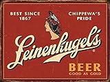 Vintage Metall-Blechschild Leinenkugels Indian Head Beer für Café, Bar, Pub, Bier, Wanddekoration, Kunst, Gruppentherapie, Poster, Blechschild, Aluminiumschild, 30,5 x 40,6