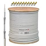 PremiumX 250m Basic Koaxialkabel 135dB 4-Fach SAT Antennenkabel Koax-Kabel DVB-S / S2 DVB-C DVB-T BK Anlagen 10x F-Steck