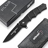 Böker Plus® AK101 2.0 taktisches Einsatz-Messer - schwarz mattes D2 Taschenmesser mit Daumen-Pin - Droppoint Knife mit Glasbrecher - Kalashnikov Klappmesser mit Liner-Lock & Clip