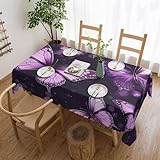 OPSREY Rechteckige Tischdecke mit violetten Schmetterlingen, wasserdicht, 183 x 137 cm, knitterfrei, Tischdecke für drinnen und draußen, Party-Dek
