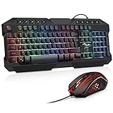 BAKTH Gaming Tastatur und Maus Set, LED Hintergrundbeleuchtung QWERTY US Layout, Regenbogen Farben Beleuchtete USB Wasserdicht Tastatur und Maus mit 3600 DPI für Pro PC G