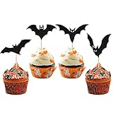 24 Stück Halloween Cupcake Toppers Bat Cupcake Picks Fledermaus Muffin Dekoration for Happy Halloween Theme Baby Shower Birthday Party Cake Decorations Supplies Schwarz…