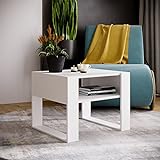 MRBLS Couchtisch – modernes rustikales Design – Wohnzimmer-Tisch Beistelltisch Kaffeetisch Sofatisch Teetisch aus Holz (Weiß Matt - Weiß Matt) - 65 x 45 x 53,6cm (B/H/T)