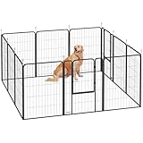 PawHut Welpenlaufstall 4-eckig Welpenauslauf mit 12 Gitterplatten Tür Erdspießen flexibel faltbar Schutzplane Freilaufgehege 100cm hoch Hundelaufstall drinnen draußen Welpengitter für H