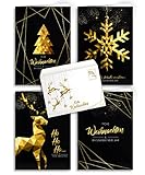 Weihnachtskarten mit Umschlägen - 20 Stück | Modern Design - Gold | 4 Motive + passender Umschlag | Für Familie, Freunde & geschäftlich | Edel Weihnachtskarten-Set Klappkarten mit Umschlag S