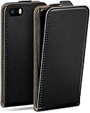 moex Flip Case für iPhone 5s / 5 / SE (2016) Hülle klappbar, 360 Grad Rundum Komplett-Schutz, Klapphülle aus Vegan Leder, Handytasche mit vertikaler Klappe, magnetisch - Schw