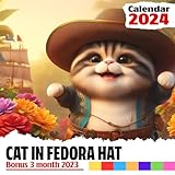 Cat In Fedora Hat Calendar 2024: Jan 2024 to Dec 2024, Bonus 3 Months last 2023, 15 Months of Cat In Fedora Hat, Thick & Sturdy Paper, Great Gift For ... Major US Holidays, Kalendar, C