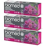 BIOMED – Sensitive Zahnpasta 3 x 100 g, stärkt den Zahnschmelz und reduziert die Empfindlichkeit, beruhigt das Zahnfleisch und schützt vor Karies, frei von Fluorid, SLS, PEG, S