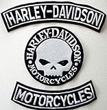 Generico Set 3 Aufnäher Patch Grandi Arco Harley Davidson Motorcycles + Skull Silb