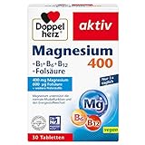 Doppelherz Magnesium 400 + B1 + B6 + B12 + Folsäure - Magnesium unterstützt die normale Muskelfunktion und den Energiestoffwechsel - 30 vegane Tab
