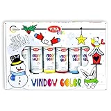 Viva Decor Window Color Set Let it snow (6 Farben à 90 ml) Geschenkset Window Color Set Kinder mit 6 Fensterfarben in Geschenkverpackung mit 15 Motiven - Made in Germany