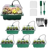 VDYXEW Zimmergewächshaus Beheizt, Mini Gewächshaus Fensterbank Set - Kunststoff Anzuchttöpfe mit Gartengeräte Klein und Garten Etiketten, Ideal für Sämling Pflanzenkeimung (5pack LED)