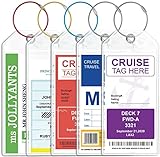 FAMIDIQGO 5 Stücke Cruise Luggage Tags Fit Cruise Ship Tag Holders Cruise Essentials & Zip Seal Clear Reusable Unisex-Erwachsene Kofferanhänger（1 blau+1 rot+1 gelb+2 Silber）