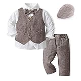Volunboy Baby Anzug Jungen Anzugweste Hemd mit Fliege für Festlich Hochzeit Bekleidung Set 5tlg（2-3 Jahre，Braun，Größe 100）