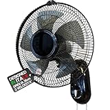 BAKAJI Wandventilator mit Gitter von 36 cm und 3 wählbaren Geschwindigkeitsstufen, Wandkühler mit 5 Flügeln aus Polypropylen, 65 Watt Leistung mit automatischer seitlicher O
