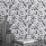 BeNice Fliesen Küche Fliesenaufkleber Bad,Selbstklebende Fliesen Mosaik Fliesen Metall Kleine Fliesen (10 Matten, Grau)