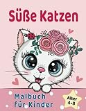 Süße Katzen Malbuch für Kinder 4-8 Jahren: Entzückende Comic-Katzen, Kätzchen & Einhorn-Katzen C