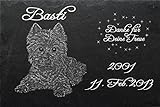Schiefertafel mit wetterfester Lasergravur des Motives 'Hund-028' West Highland Terrier Westi (mit dem Musterbild oder Ihrem eigenen Foto - siehe Auswahl) und Ihrem Text/Daten in der gewünschten Schriftart z.B. als Grabstein auf das Grab oder als Gedenkstein für Zuhause von LaserArt24