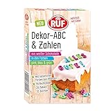 RUF Dekor ABC-Buchstaben und Zahlen, aus weißer Schokolade mit natürlichen Farben aus Lebensmitteln, in grün, pink und blau, glutenfrei, 1x32g