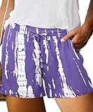 TIYOMI Shorts in Übergröße für Damen, Kordelzug, Strandshorts, Taschen-Shorts, Batikfärbung/Leopard/Regenbogen (XL-5XL), 689-Batik-Violett, 3X-Groß