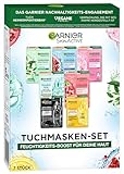 Garnier Tuchmasken Set für jeden Hauttyp, 7 Gesichtsmasken für trockene bis normale Haut, Vegane Formel mit Hyaluronsäure, Hydra Bomb Maskenset, 7x28g