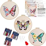 Smart-Feather 3-teiliges Stickset mit Schmetterlingen, für Anfänger, Handstickerei-Sets für Erwachsene mit Reifen, DIY-Kunstprojekt-Bastelset (Schmetterling)