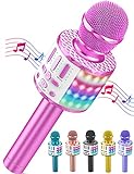 Karaoke Mikrofon, LED Drahtloses Bluetooth Mikrofon zum Singen mit Lautsprecher, Karaoke Spielzeug Kinder, Heim KTV Karaoke Maschine, Tragbares KTV Lautsprecher Recorder für Android/iPhone/iPad/PC