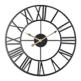 Taodyans Stilles Skelett Wanduhr römische Ziffern 40cm Metall Jahrgang große Uhr für Wohnzimmer Küche Cafe Hotel Büro Schlafzimmer Wohnkultur (Schwarzes Gold)