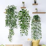 Betylifoy 3 Stück Künstliche Hängepflanzen Eukalyptus Blätter mit Töpfen 63cm Lang Wartungsfreie Künstliche Pflanzen Rebe für Hausgarten Indoor Outdoor Decor (Eucalyptus)